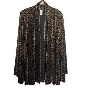 R&K Evening Leopard Velvet Cardigan Jacket Size 12 Brown Black Open Front